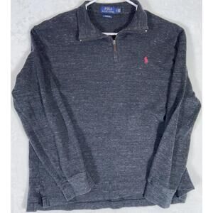 Polo Ralph Lauren Sweater Mens Large Gray 1/4 Zip Pullover Estate Rib Mock Neck